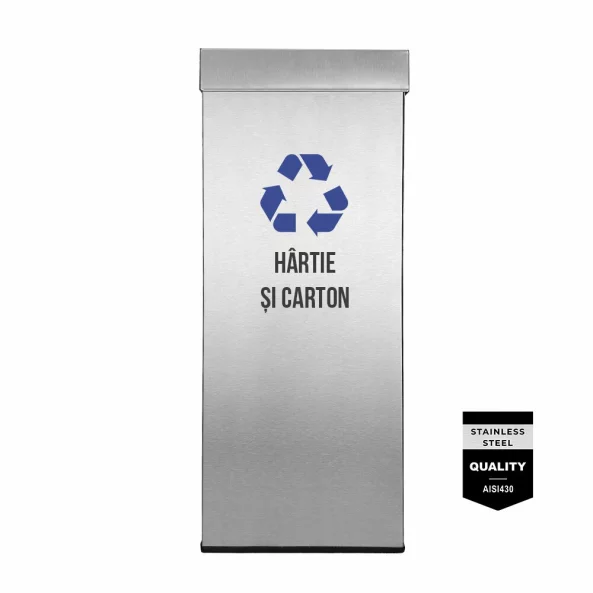 Pubela inox cu capac AISI430, orificiu rectangular, 300X300X700H, Pentru Hartie si Carton