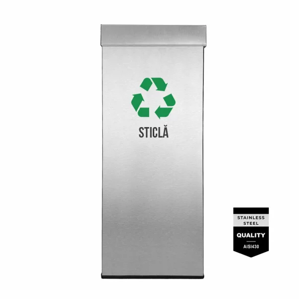 Pubela inox cu capac AISI430, orificiu rectangular, 300X300X700H, Pentru Sticla