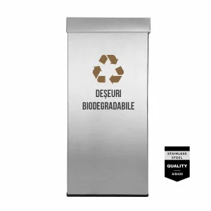 Pubela inox cu capac AISI430, orificiu rectangular, 350X350X700H, Pentru Deseuri Biodegradabile