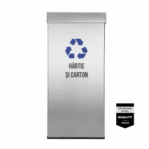 Pubela inox cu capac AISI430, orificiu rectangular, 350X350X700H, Pentru Hartie si Carton