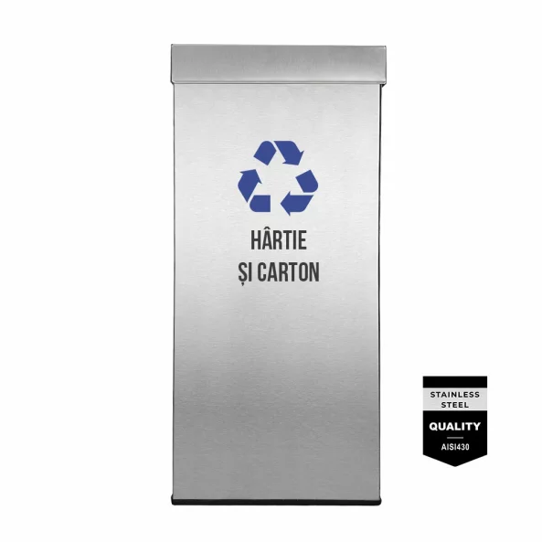 Pubela inox cu capac AISI430, orificiu rectangular, 350X350X700H, Pentru Hartie si Carton