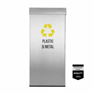 Pubela inox cu capac AISI430, orificiu rectangular, 350X350X700H, Pentru Plastic si Metal