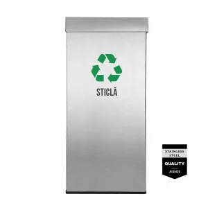 Pubela inox cu capac AISI430, orificiu rectangular, 350X350X700H, Pentru Sticla