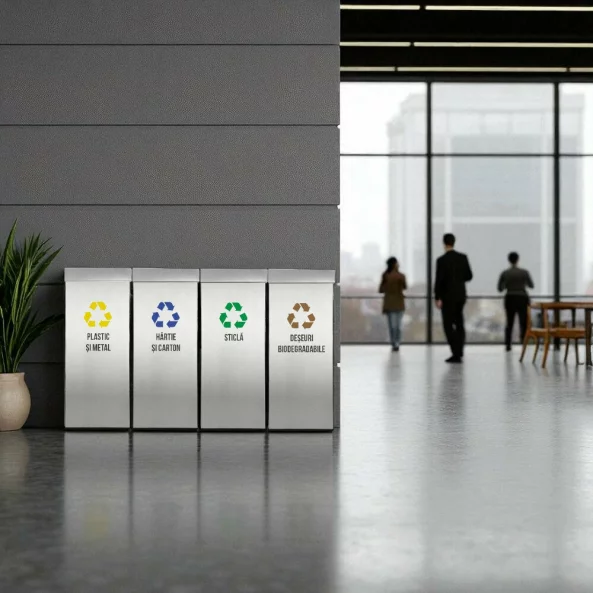 Pubela inox cu capac AISI304, orificiu rectangular, 300X300X700H, Pentru Plastic si Metal