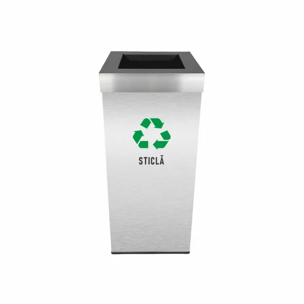 Pubela inox cu capac AISI304, orificiu rectangular, 300X300X700H, Pentru Sticla