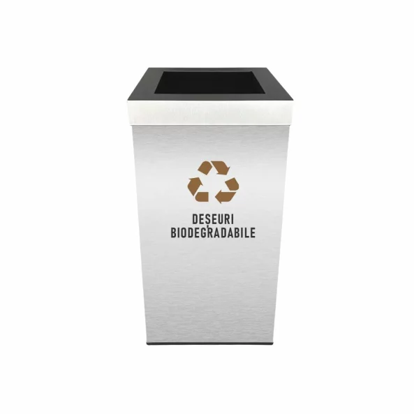 Pubela inox cu capac AISI304, orificiu rectangular, 350X350X700H, Pentru Deseuri Biodegradabile