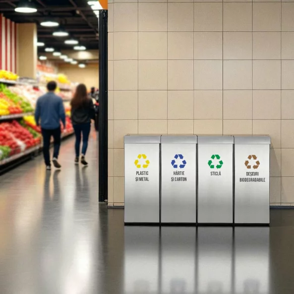 Pubela inox cu capac AISI430, orificiu rectangular, 300X300X700H, Pentru Hartie si Carton