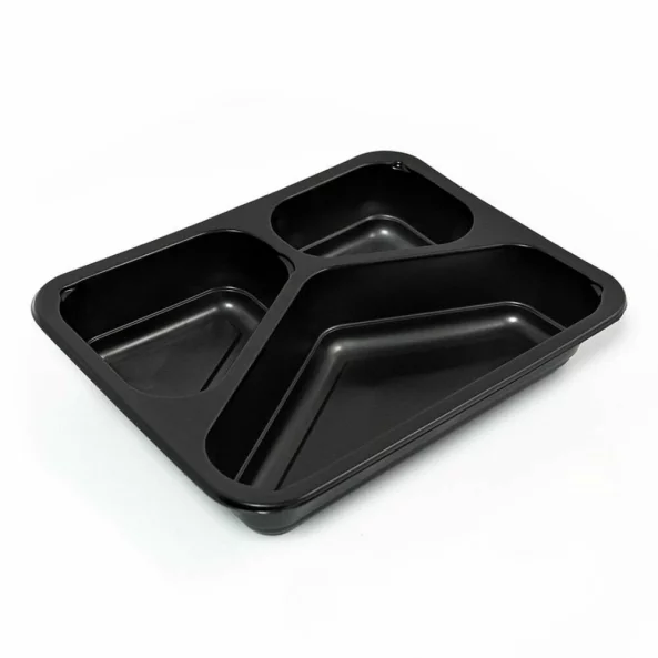 Caserola neagra termosudabila, 3 compartimente, H40, 227x178x40 mm