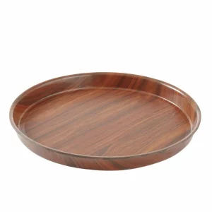 Tava pentru servire imitatie lemn rotunda, cu margine inalta, 420 mm, Hendi