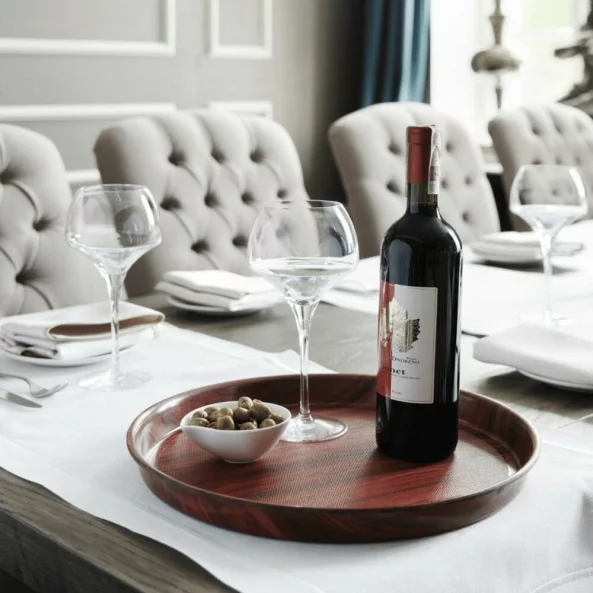 Tava pentru servire imitatie lemn rotunda, cu margine inalta, 420 mm, Hendi