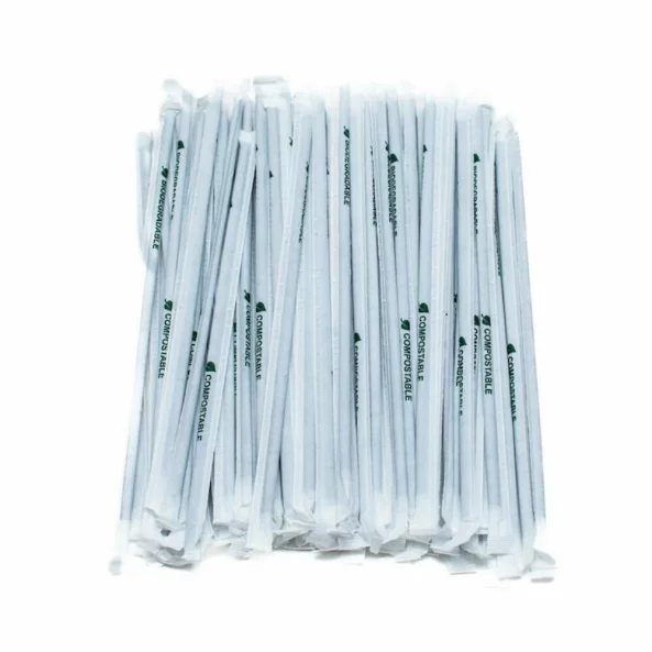 Paie biodegradabile PLA negre flexibile, ambalate individual, 240x5 mm, 400 bucati/set