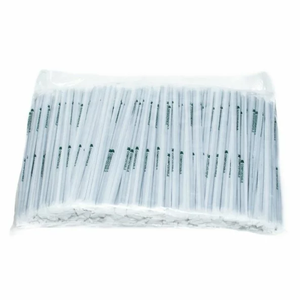 Paie biodegradabile PLA negre drepte, ambalate individual, 240x8 mm, 250 bucati/set