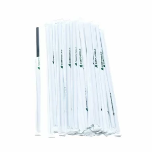 Paie biodegradabile PLA negre drepte, ambalate individual, 240x8 mm, 250 bucati/set