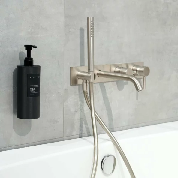 Suport pentru cosmetice hoteliere, 500 ml, polipropilena texturata anti-amprente, negru, Nefel