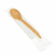 Tacamuri reutilizabile WPC, lingura + servetel, maro natural, 100 bucati/pachet