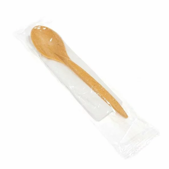 Tacamuri reutilizabile WPC, lingura + servetel, maro natural, 100 bucati/pachet