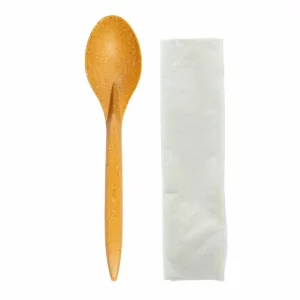 Tacamuri reutilizabile WPC, lingura + servetel, maro natural, 100 bucati/pachet