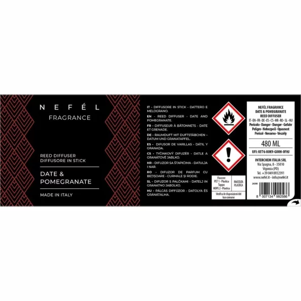 Odorizant de camera cu betisoare Nefel, Curmale &amp; Rodie, 480ml