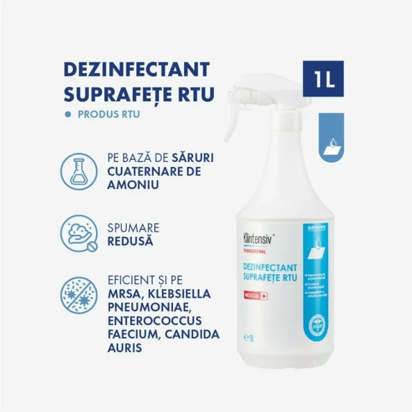 Dezinfectant suprafete gata de utilizare, 1000 ml, Klintensiv