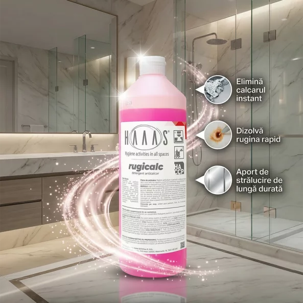 Detergent lichid profesional anticalcar HAAAS Rugicalc, cu efect de stralucire, parfumat, 1L