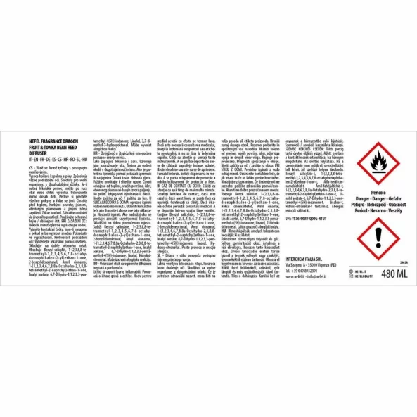 Odorizant de camera cu betisoare Nefel, Fructul Dragonului &amp; Boabe de Tonka, 480ml