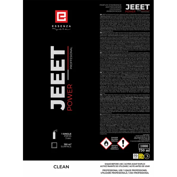 Odorizant camera Clean, parfum floral proaspat, eSSenza Vera JEEET, 750ml