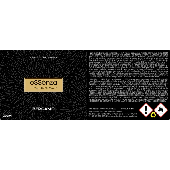 Odorizant camera Bergamo, parfum citric, eSSenza Vera Sensation, 250ml