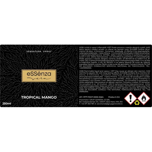 Odorizant camera Tropical Mango, parfum gourmand fructat, eSSenza Vera Sensation, 250ml