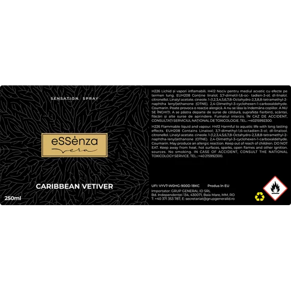 Odorizant camera Caribbean Vetiver, parfum oriental fructat, eSSenza Vera Sensation, 250ml