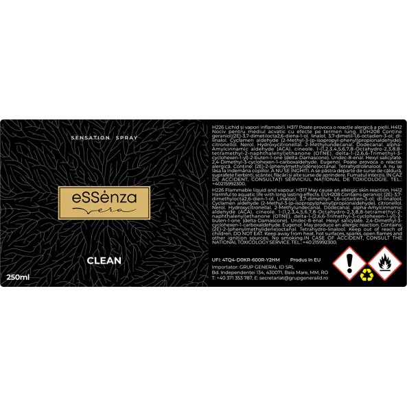 Odorizant camera Clean, parfum floral proaspat, eSSenza Vera Sensation, 250ml