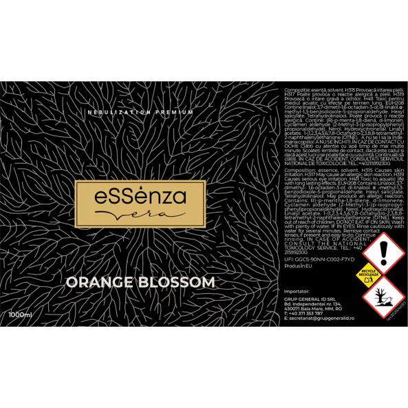 Odorizant camera Orange Blossom, parfum proaspat fructat, eSSenza Vera Nebulization Premium, 1L