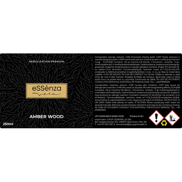Odorizant camera Amber Wood, parfum oriental lemnos, eSSenza Vera Nebulization Premium, 250ml