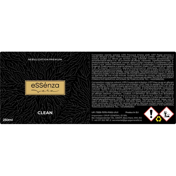 Odorizant camera Clean, parfum floral proaspat, eSSenza Vera Nebulization Premium, 250ml