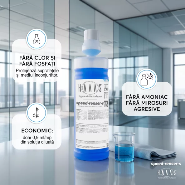 Solutie geamuri, oglinzi si suprafete vitrate, super-concentrata, antistatica, HAAAS Speed-Renser-S, 1 L