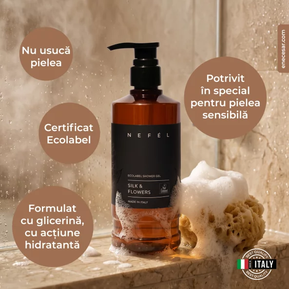 Gel de dus hotelier Nefel, Silk &amp; Flowers, Ecolabel, 480ml