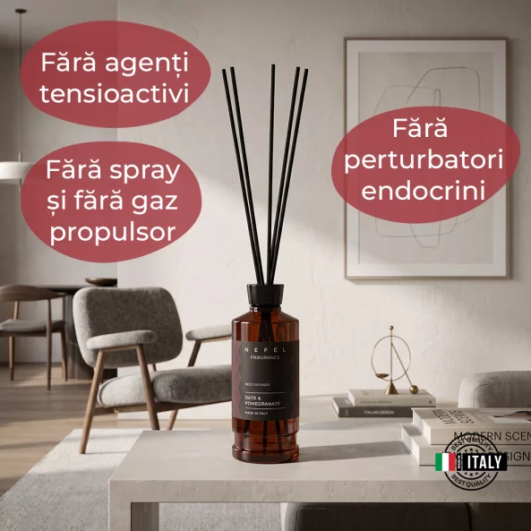 Odorizant camera cu betisoare Nefel Date &amp; Pomegranate, parfum oriental, 480 ml