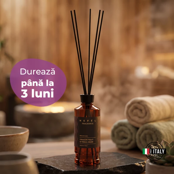 Odorizant de camera cu betisoare Nefel, Fructul Dragonului &amp; Boabe de Tonka, 480ml