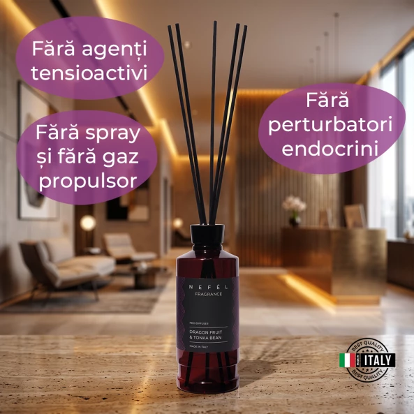 Odorizant de camera cu betisoare Nefel, Fructul Dragonului &amp; Boabe de Tonka, 480ml