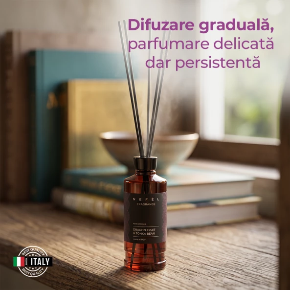 Odorizant de camera cu betisoare Nefel, Fructul Dragonului &amp; Boabe de Tonka, 480ml