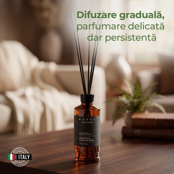 Odorizant de camera cu betisoare Nefel, Gardenie &amp; Portocala dulce, 480ml