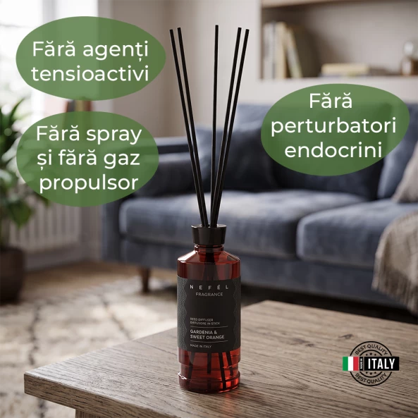 Odorizant de camera cu betisoare Nefel, Gardenie &amp; Portocala dulce, 480ml