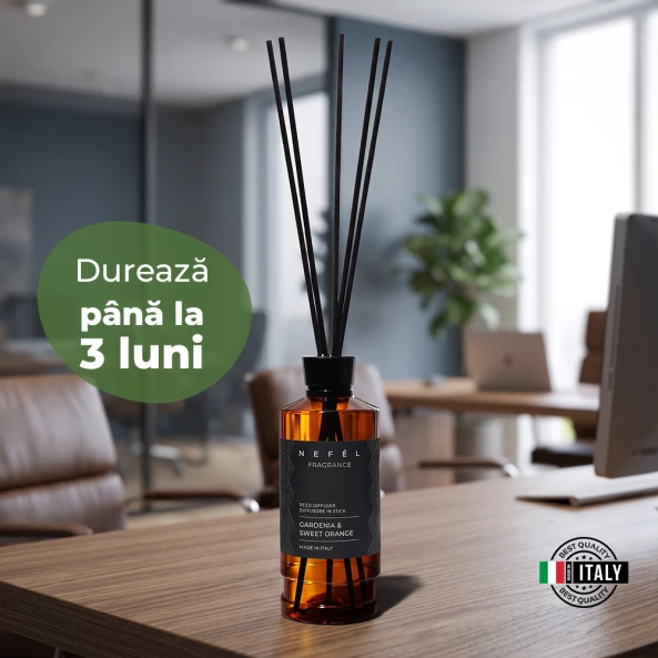 Odorizant de camera cu betisoare Nefel, Gardenie &amp; Portocala dulce, 480ml