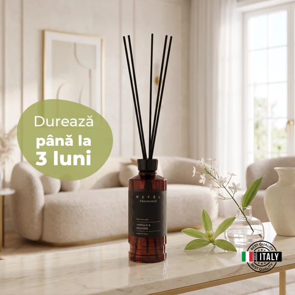 Odorizant de camera cu betisoare Nefel, Vanilie &amp; Iasomie, 480ml