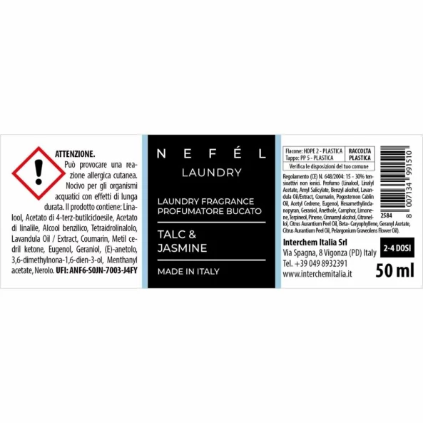 Parfum de rufe concentrat Nefel Talc &amp; Jasmine, 50 ml