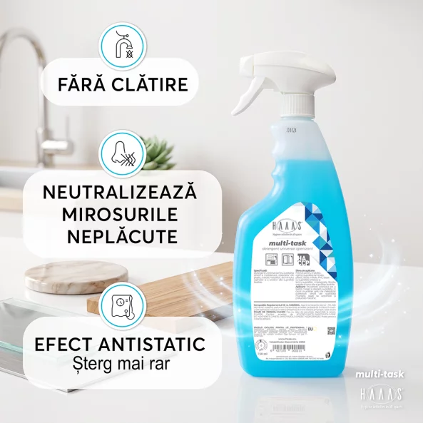 Solutie curatat mobila, sticla, plastic si suprafete lavabile, antistatica, igienizanta, HAAAS Multi-Task, 750 ml
