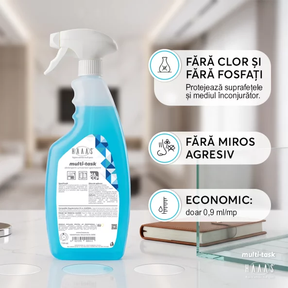 Solutie curatat mobila, sticla, plastic si suprafete lavabile, antistatica, igienizanta, HAAAS Multi-Task, 750 ml