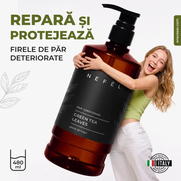 Balsam de par Nefel Green Tea Leaves, cu acid hialuronic si unt de shea, hidratant si reparator, 480 ml