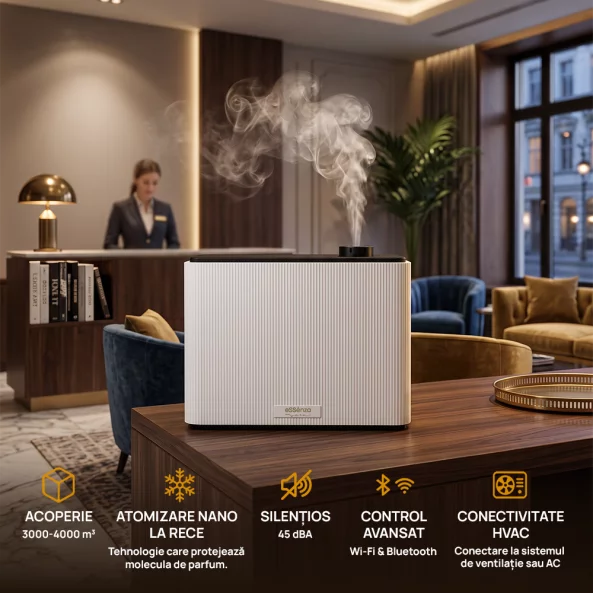 Difuzor parfum camera eSSenza Vera Smart Diffuser EVOV-10, HVAC, Wi-Fi, Bluetooth, acoperire 3000-4000 m3, alb