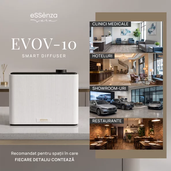 Difuzor parfum camera eSSenza Vera Smart Diffuser EVOV-10, HVAC, Wi-Fi, Bluetooth, acoperire 3000-4000 m3, alb