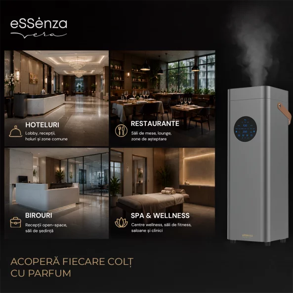 Difuzor parfum camera eSSenza Vera Smart Diffuser EVU-15, HVAC, Wi-Fi, Bluetooth, acoperire 5000-8000 m3, gri